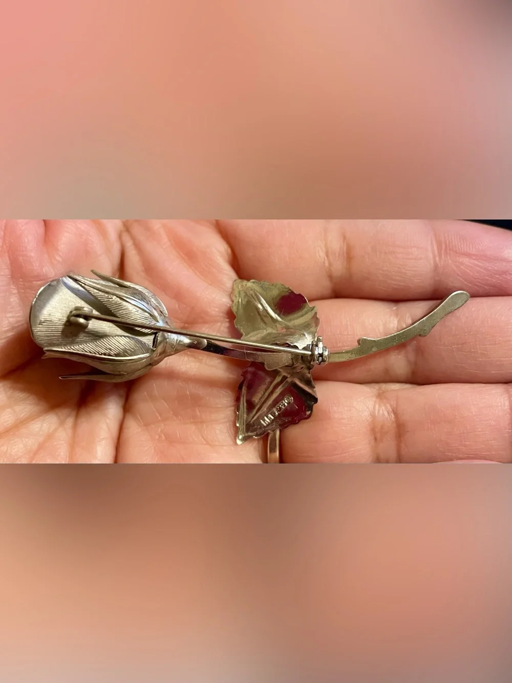 Vintage Silver Tone Rose Brooch - Floral Pin
